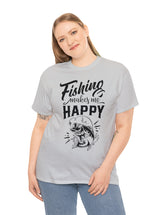 Fishing makes me Happy! In a Unisex Heavy Cotton Tee