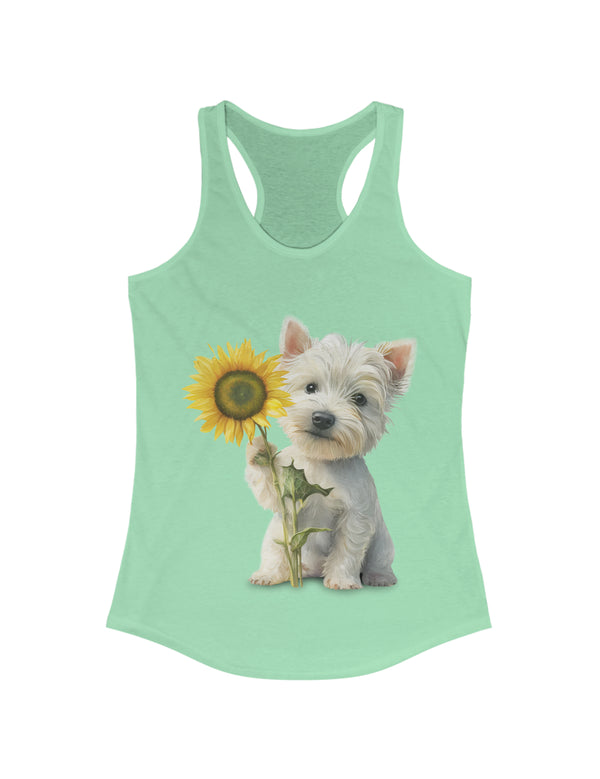 Westie baby pup and flower in this Women's Ideal Racerback Tank