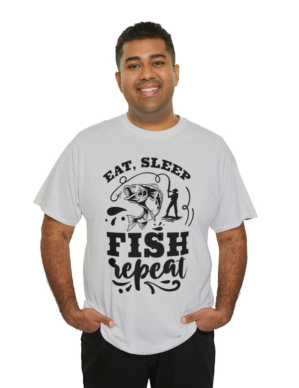 Eat, Sleep, Fish, Repeat! in a super comfortable cotton tee.