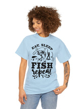 Eat, Sleep, Fish, Repeat! in a super comfortable cotton tee.