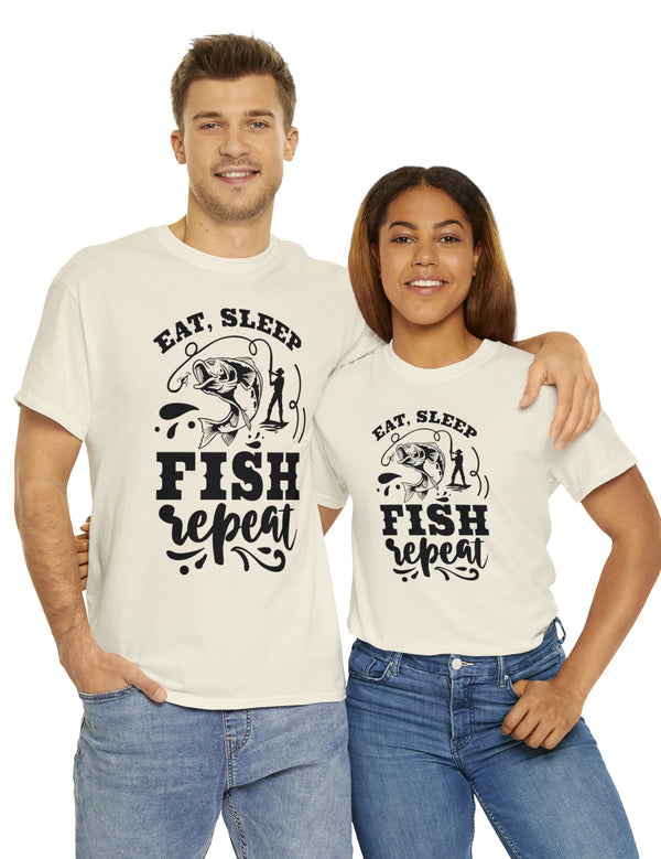 Eat, Sleep, Fish, Repeat! in a super comfortable cotton tee.