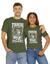 Fishing is my anger management! in a Unisex Heavy Cotton Tee (White on Dark Shirt)