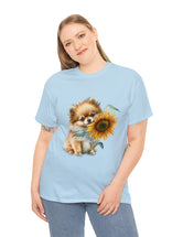 Precious Pomeranian Pup with a Flower - Unisex Heavy Cotton Tee