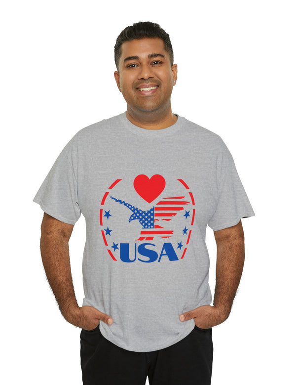 Patriotic USA Shirt with Eagle in Red and Blue - Unisex Heavy Cotton Tee