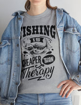 Fishing is cheaper than Therapy! in a Unisex Heavy Cotton Tee