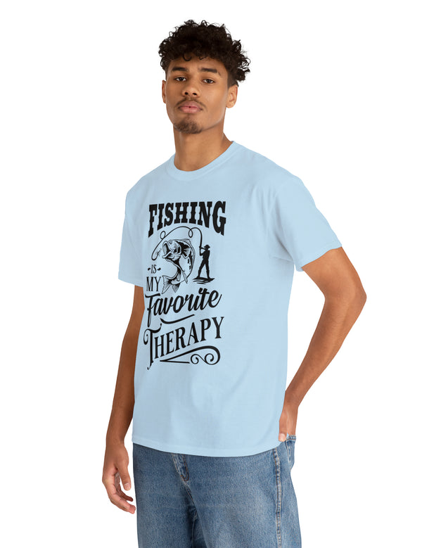 Fishing is my favorite Therapy! in a Unisex Heavy Cotton Tee