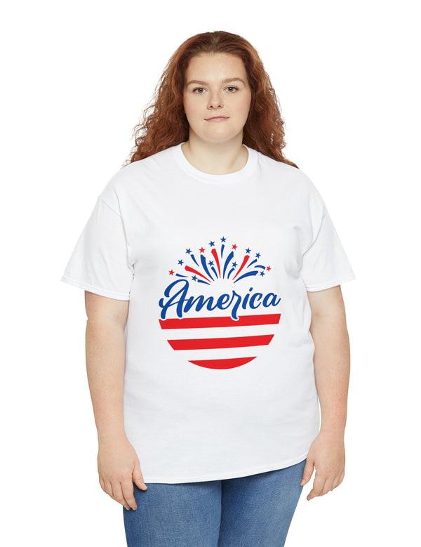 Patriotic America in Round Logo - Unisex Heavy Cotton Tee