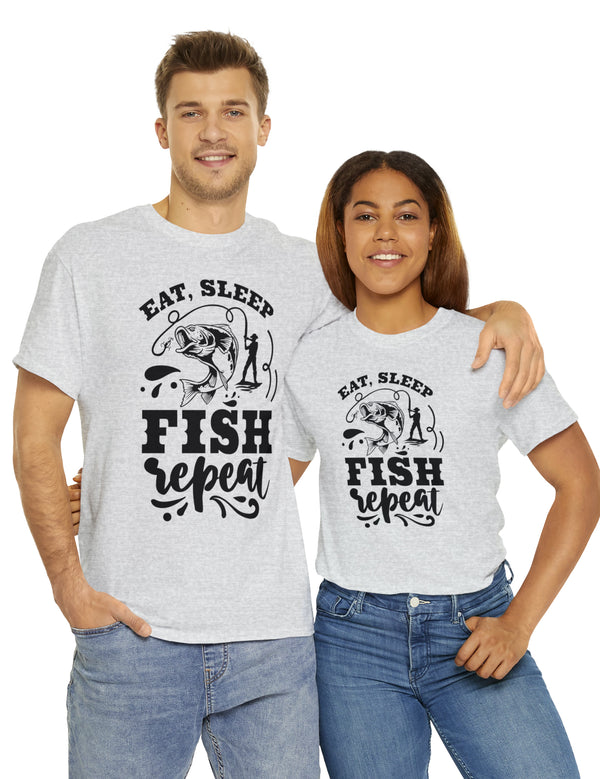 Eat, Sleep, Fish, Repeat! in a super comfortable cotton tee.