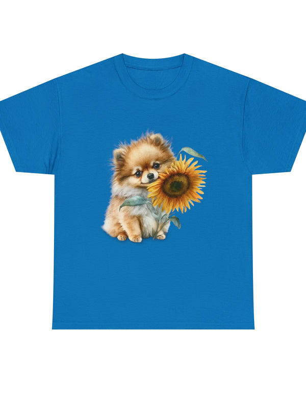 Precious Pomeranian Pup with a Flower - Unisex Heavy Cotton Tee