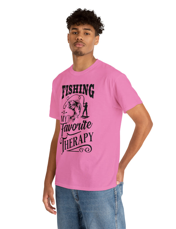 Fishing is my favorite Therapy! in a Unisex Heavy Cotton Tee