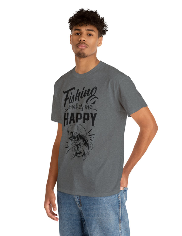 Fishing makes me Happy! In a Unisex Heavy Cotton Tee