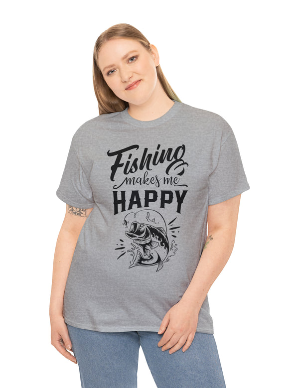 Fishing makes me Happy! In a Unisex Heavy Cotton Tee