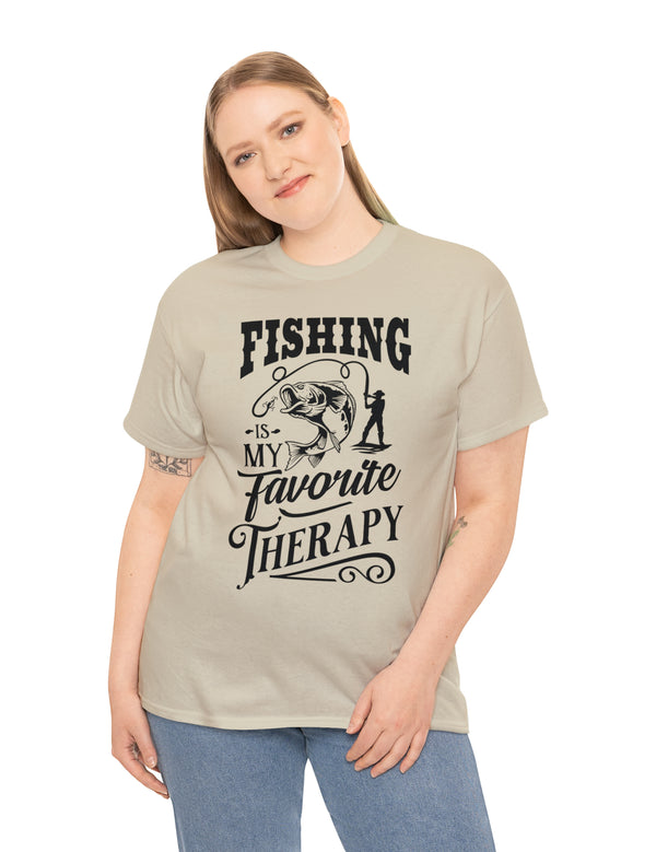 Fishing is my favorite Therapy! in a Unisex Heavy Cotton Tee