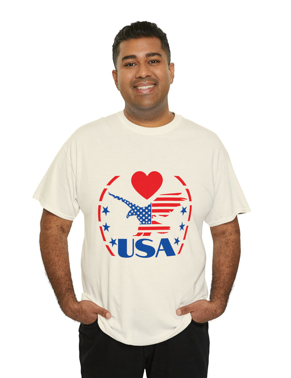 Patriotic USA Shirt with Eagle in Red and Blue - Unisex Heavy Cotton Tee