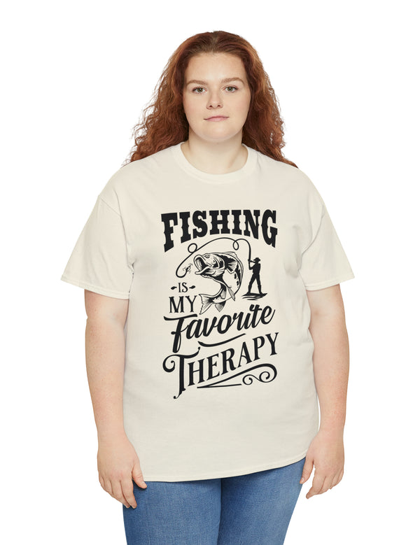 Fishing is my favorite Therapy! in a Unisex Heavy Cotton Tee