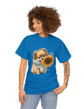 Precious Pomeranian Pup with a Flower - Unisex Heavy Cotton Tee