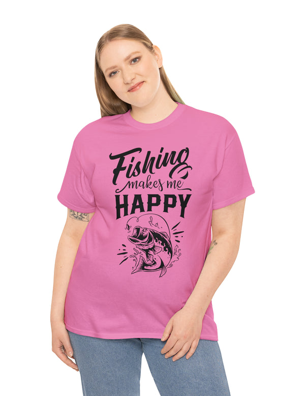 Fishing makes me Happy! In a Unisex Heavy Cotton Tee