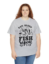 Eat, Sleep, Fish, Repeat! in a super comfortable cotton tee.