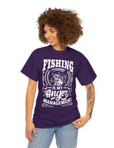 Fishing is my anger management! in a Unisex Heavy Cotton Tee (White on Dark Shirt)