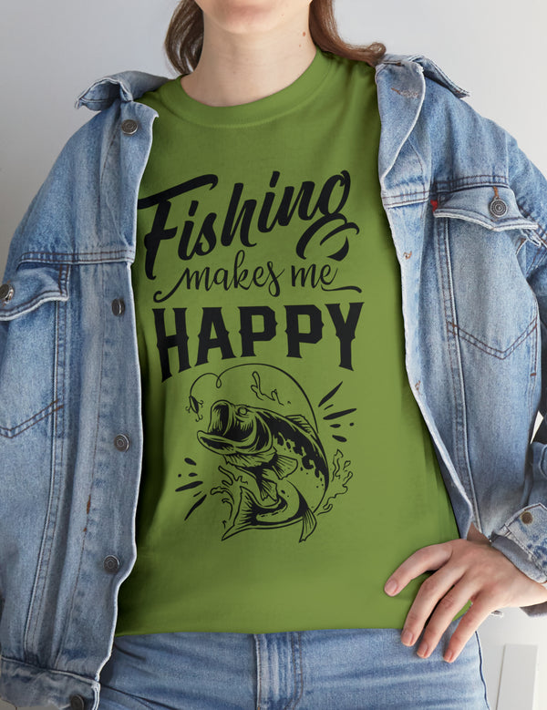 Fishing makes me Happy! In a Unisex Heavy Cotton Tee