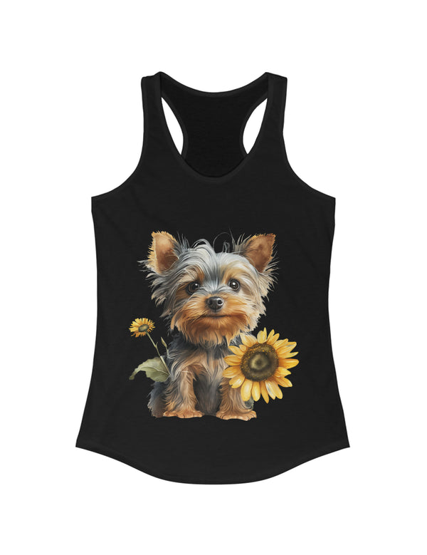 Yorkie baby pup and flower in this Women's Ideal Racerback Tank