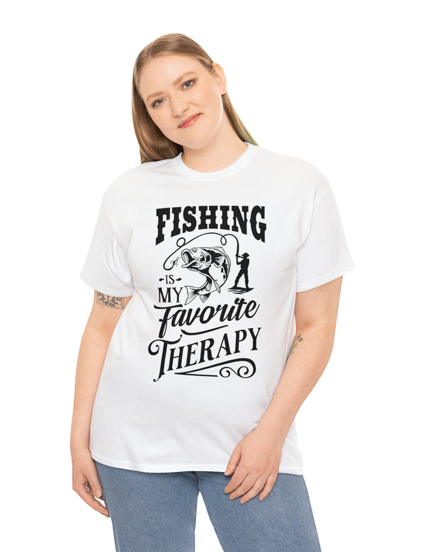 Fishing is my favorite Therapy! in a Unisex Heavy Cotton Tee