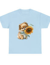 Precious Pomeranian Pup with a Flower - Unisex Heavy Cotton Tee