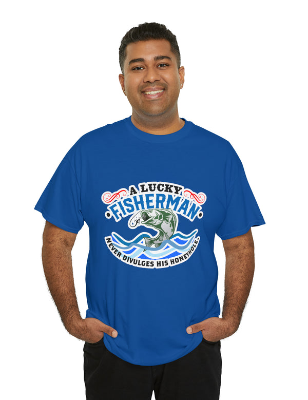 A lucky fisherman never... in a Unisex Heavy Cotton Tee