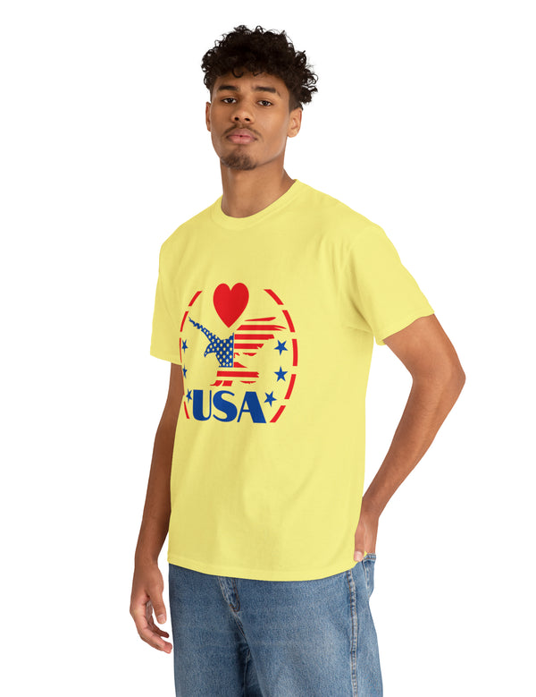 Patriotic USA Shirt with Eagle in Red and Blue - Unisex Heavy Cotton Tee