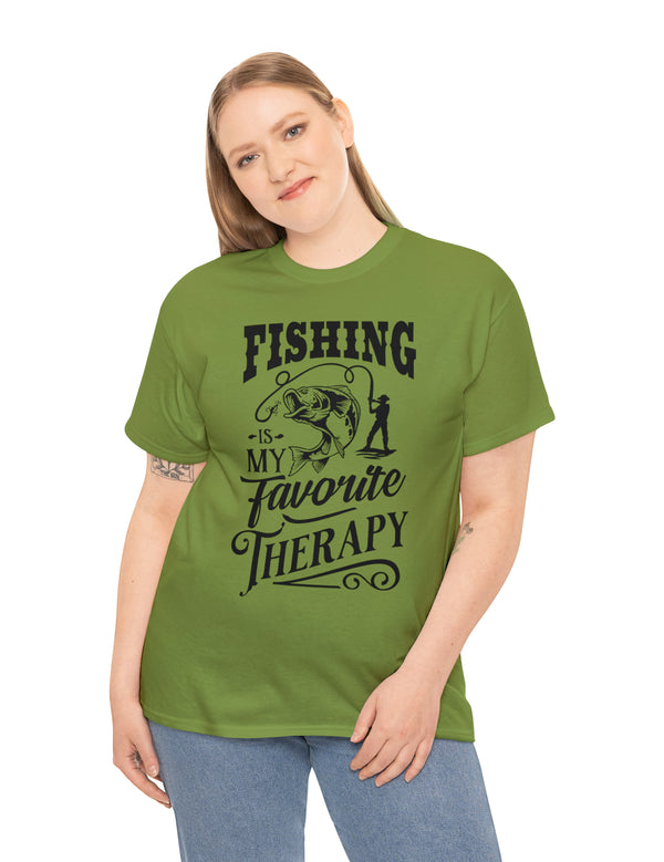 Fishing is my favorite Therapy! in a Unisex Heavy Cotton Tee