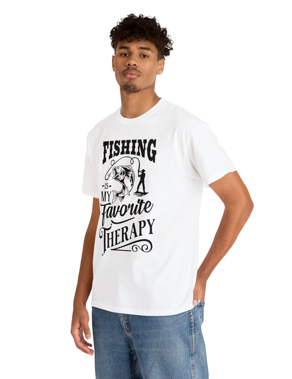 Fishing is my favorite Therapy! in a Unisex Heavy Cotton Tee