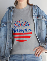 Patriotic America in Round Logo - Unisex Heavy Cotton Tee