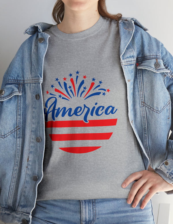 Patriotic America in Round Logo - Unisex Heavy Cotton Tee