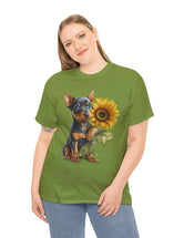 Baby Pinscher Pup with a Flower - Unisex Heavy Cotton Tee