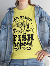 Eat, Sleep, Fish, Repeat! in a super comfortable cotton tee.