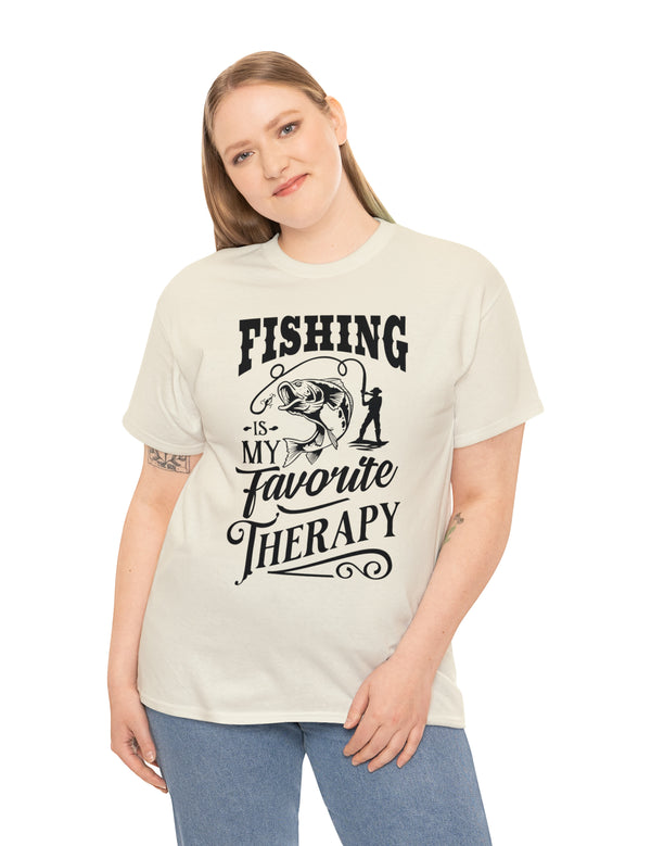 Fishing is my favorite Therapy! in a Unisex Heavy Cotton Tee