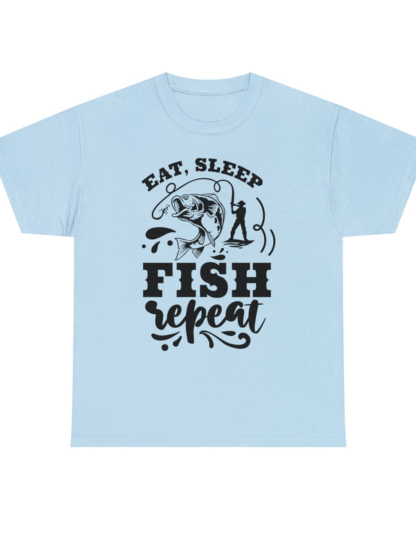 Eat, Sleep, Fish, Repeat! in a super comfortable cotton tee.