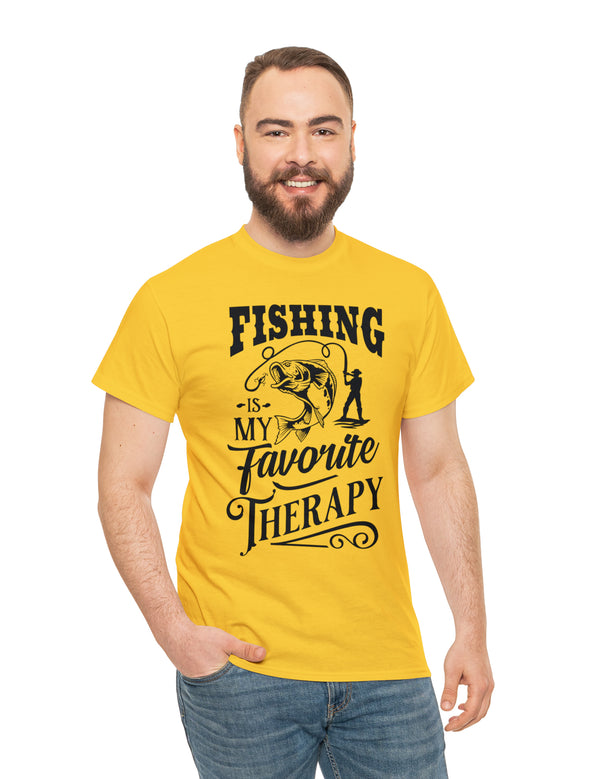 Fishing is my favorite Therapy! in a Unisex Heavy Cotton Tee