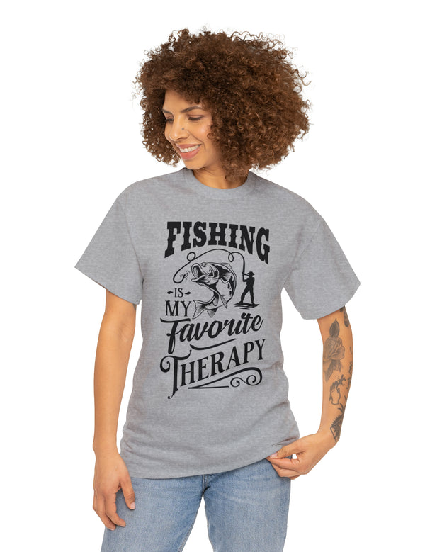 Fishing is my favorite Therapy! in a Unisex Heavy Cotton Tee