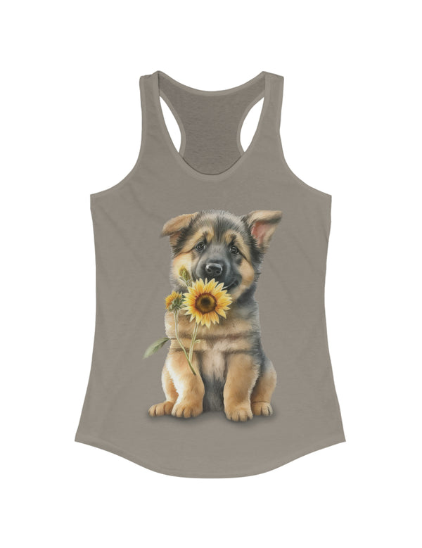 German Shepherd baby pup and flower in this Women's Ideal Racerback Tank