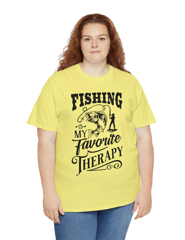 Fishing is my favorite Therapy! in a Unisex Heavy Cotton Tee