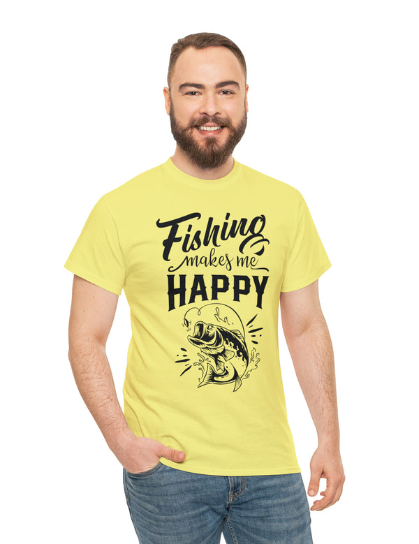 Fishing makes me Happy! In a Unisex Heavy Cotton Tee