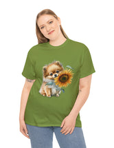 Precious Pomeranian Pup with a Flower - Unisex Heavy Cotton Tee