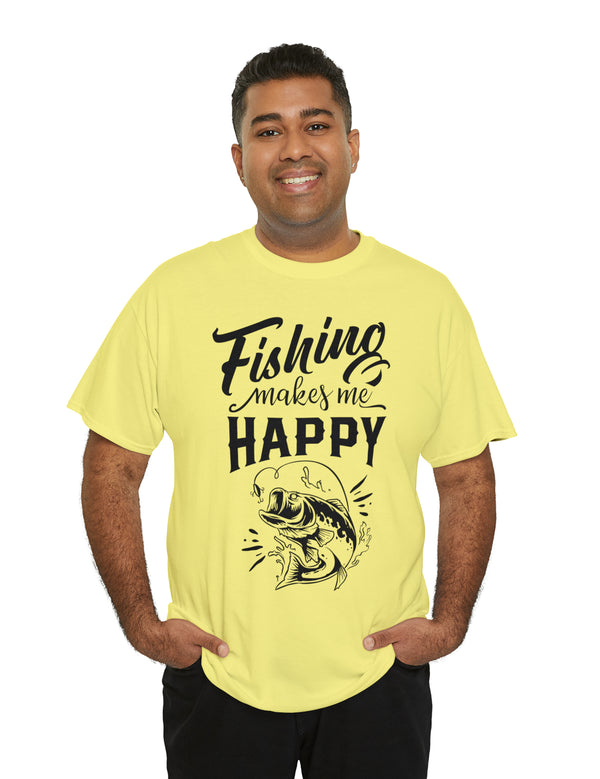 Fishing makes me Happy! In a Unisex Heavy Cotton Tee