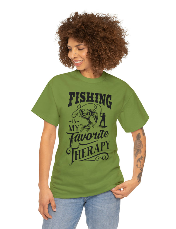 Fishing is my favorite Therapy! in a Unisex Heavy Cotton Tee