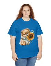 Precious Pomeranian Pup with a Flower - Unisex Heavy Cotton Tee