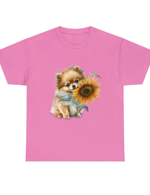 Precious Pomeranian Pup with a Flower - Unisex Heavy Cotton Tee