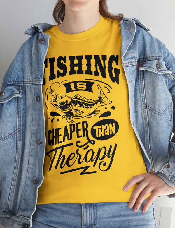 Fishing is cheaper than Therapy! in a Unisex Heavy Cotton Tee