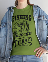 Fishing is my favorite Therapy! in a Unisex Heavy Cotton Tee