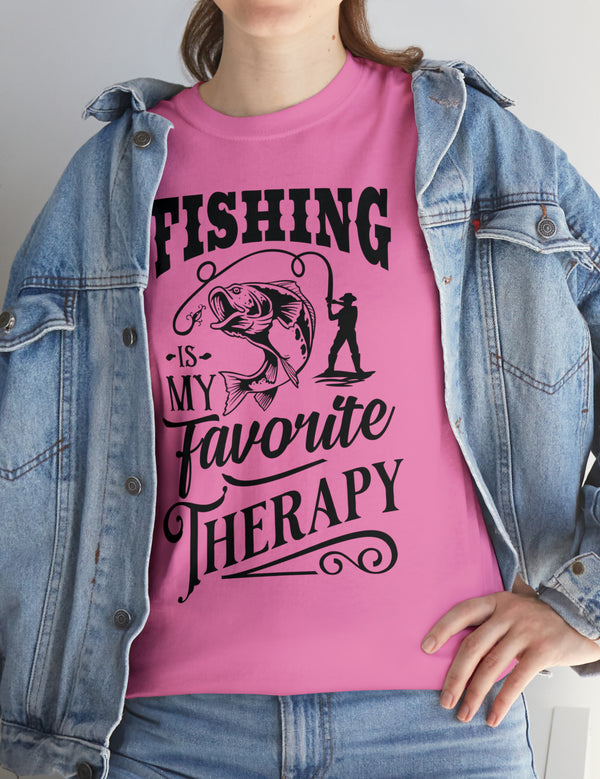 Fishing is my favorite Therapy! in a Unisex Heavy Cotton Tee